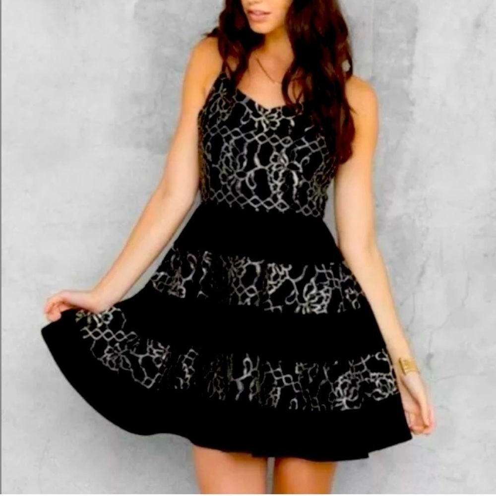 Annabella Black and White Spaghetti Strap Mini Dress